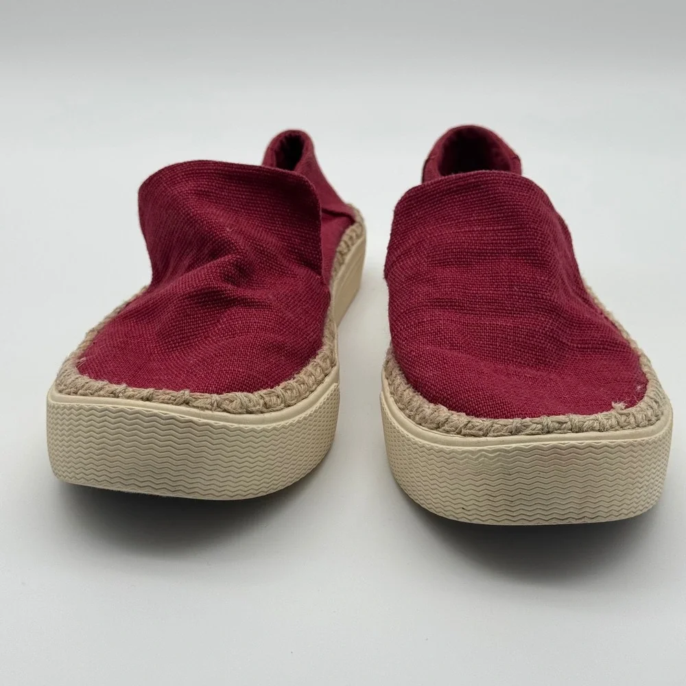TOMS sz‎ 8.5 Red Canvas Espadrille Platform Slip On Shoes Women's Casual Comfort